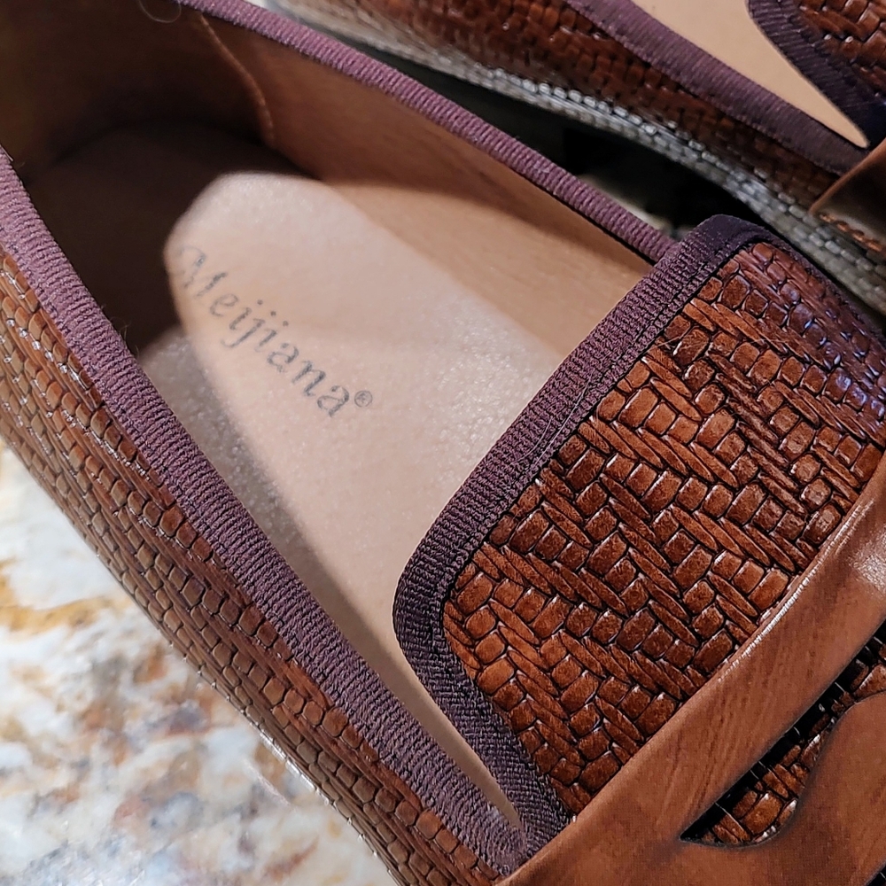 Men's Meijiana brown weave design loafers, size 12 preowned, very good condition - Picture 6 of 15